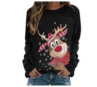 Générique Pull Noel Femme-Pull De Noel Femme-Femmes Automne Hiver décontracté Noël Renne Bonhomme de Neige Cloches imprimé Mignon Manches Longues col Rond Pulls Confortable Fille