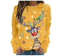 Générique Pull Noel Femme-Pull De Noel Femme-Femmes Automne Hiver décontracté Noël Renne Bonhomme de Neige Cloches imprimé Mignon Manches Longues col Rond Pulls Confortable Fille