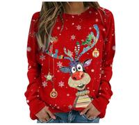 Générique Pull Noel Femme-Pull De Noel Femme-Femmes Automne Hiver décontracté Noël Renne Bonhomme de Neige Cloches imprimé Mignon Manches Longues col Rond Pulls Confortable Fille