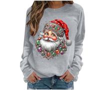 Générique Pull Noel Femme Sweat Imprimé Simple Pullover Damen Casual Beau Pulls de Noel Père Sweatshirt Chic et Elegant Sweats Comfortable Manches Longues Merry Christmas Tops Tendance Gris XL