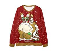 Générique Pull Noel Homme Imprimé Fesses du Père Noël Amusant 3D Sweat-Shirt Hiver Décontracté Drole Sweatshirts Manche Longue Automne Moche Confortable Sweat-Shirt de Noël Moche sans Capuche