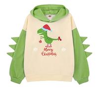 Générique Pull NoëL Petites Filles Noël Dinosaure Lettre à Capuche Pull Sweat Mignon Manches Raglan épissure à Capuche Hiver Enfants décontracté Hauts Tenues de(Vert,12-13 Ans)