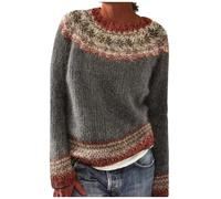 Générique Pull Norvégien Femme en Laine Grande Taille Pulls Femme Sweatshirts Sweat sans Capuche Et Elegant Pullover Jacquard Pull Islandais Hiver Chaud Col Rond Noël Sweater (D-Grey, XXXXXL)