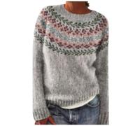 Générique Pull Norvégien Femme en Laine Grande Taille Sweatshirts Sweat sans Capuche Chic Et Elegant Pullover Jacquard Pull Islandais Hiver Chaud Col Rond Cachemire Polaire Torsade Irlandais