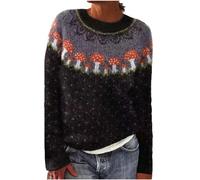 Générique Pull Norvégien Femme Hiver Chic Pull Vintage Col Rond Jacquard Tricoté Chaud Pullover Manches Longues Tunique Sweater Grande Taille Élégant Automne Haut Doux Décontracté Noël Top