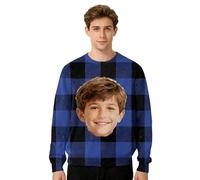 Générique Pull personnalisé avec Photo du Visage - Chandail de Noël Laid à Motif à Carreaux Classique - Sweat-Shirt drôle pour Hommes, Femmes, Couples et Famille - Idéal pour Les fêtes