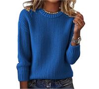 Générique Pull Plaid Femme sous Pull Col Roulé Femme Col Montant Doux Fin Sweater Hiver Ample Haut Thermique Col V Coton Sweat Camionneur Long Torsade Vetement 2#Bleu L