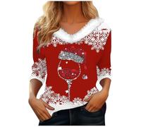 Générique Pull pour Femme de Noël D'hiver - Pull Haut Sans Capuche, élégant Col en V, Velours Doux, Maille Rouge, Père Noël, Drôle, Sweat à Manches Longues