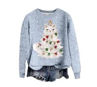 Générique Pull rétro féminin à col V modèle Ample et Confortable avec Manches Longues Conception Unie et élégante pour Un Style européen décontracté (Light Blue, M)