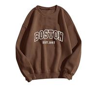 Générique Pull sans Capuche pour Femme, Sweat-Shirt Sportif décontracté avec Impression Lettre, Haut à Manches Longues en Tissu Doux, idéal pour Le Quotidien et Les activités légères (Brown, XXL)
