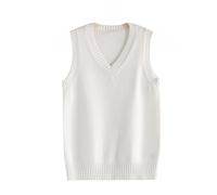 Générique Pull sans Manches pour Femme Style Uniforme Décontracté Basique en Maille Gilet en Coton Style Preppy Débardeur Gilet en Maille Superposée pour Le Quotidien Blanc Crème Taille XL
