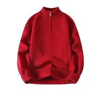 Générique Pull Thermique Homme - Pull en Tricot à Manches Longues Couleur Unie Demi-Fermeture éclair Tendance décontracté Chaud Confortable Doux Automne-Hiver (Red XL)