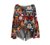 Générique Pull TrèS Moche De Noel Fleurs Rennes Col Rond Ample Flocon Neige T-Shirt Pullover Pas Cher Pullover Hiver Clignotant Tshirt Coton Chic et Élégant Oversize Rouge Rigolo T Shirt Sweatshirts