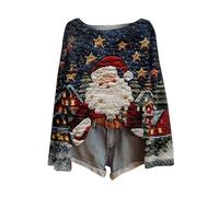 Générique Pull TrèS Moche De Noel Fleurs Rennes Col Rond Ample Flocon Neige T-Shirt Pullover Pas Cher Pullover Hiver Clignotant Tshirt Coton Chic et Élégant Oversize Rouge Rigolo T Shirt Sweatshirts