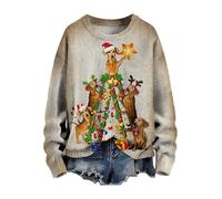 Générique Pull TrèS Moche De Noel Ugly à Manches Longues Imprimee Tricoté Renne Haut Sweat Shirts 2025 Pull Grande Taille Col Rond Casual Tunique Coton Flocon Rigolo Pas Cher Pullover Pulls Tee Shirt