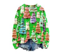Générique Pull TrèS Moche De Noel Ugly à Manches Longues Imprimee Tricoté Renne Haut Sweat Shirts 2025 Pull Grande Taille Col Rond Casual Tunique Coton Flocon Rigolo Pas Cher Pullover Pulls Tee Shirt