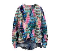 Générique Pull TrèS Moche De Noel Ugly à Manches Longues Imprimee Tricoté Renne Haut Sweat Shirts 2025 Pull Grande Taille Col Rond Casual Tunique Coton Flocon Rigolo Pas Cher Pullover Pulls Tee Shirt