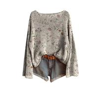 Générique Pull Tricoté Femme Grande Taille Col en Rond Vintage Bohème Sweater Imprimé Leger À Manches Longues Pullover Tricot Chemisier Casual De Mode Haut Automne pour Sortir Au Quotidien