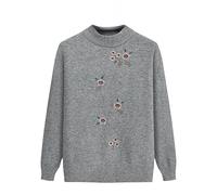 Générique Pull Tricoté Femme,Pulls Tricotés Côtelés pour Personnes Âgées Et D'Âge Moyen, Col Roulé, Pull Chaud pour Vieille Dame, Hauts Élégants, Broderie Florale, Tricot Confortable pour Grand-Mèr