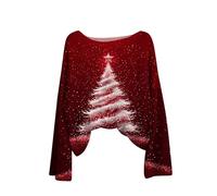 Générique Pull Tricoté Noel Femme Rouge Flocon De Neige Mode Renne Oversize Haut Pulls Xmas Jacquard Pullover Casual Mignon Pullover Chic Automne Neige Grande Taille Manches Longues Tunique Top
