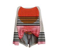 Générique Pull Tricoté pour Femme Chic À Col Rond Vintage Style Bohème Pullover À Imprimé Floral Leger À Manches Longues Pulls Tricot Chemisier Décontracté Chaud Top Automne Printemps
