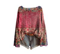 Générique Pull Tricoté pour Femme Chic Et Elegant Col en Rond Rétro Bohême Pullover À Imprimé Floral Léger À Manches Longues Sweat en Maille Haut Décontractée Chaude Chemisier Automne Hiver
