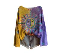 Générique Pull Tricoté pour Femme Hiver Chaud Col Rond Rétro Style Boheme Sweater Imprime Léger À Manches Longues Pulls en Maille Top Décontractés Nouveau Style Chemisier Automne/Hiver