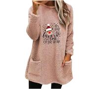 Générique Pull Tunique Grande Taille Motif Chat Chemise Noel Rouge Tenue De Noel Robe Longue T-Shirt Manches Longues pour Femme