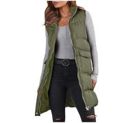 Générique Pull Vert Women's Long Vest Sleeveless Lightweight Puffer Jacket Packable Down Coat Quilted Vest With Hood Winter Tee Shirt Sexy Décolleté (JN, M)