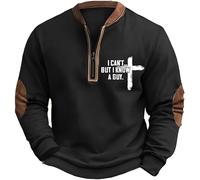 Générique Pull Zippé Homme avec Impression Croix De Jésus Et Fermeture Croisée pour Un Style Rétro Et Religieux Sweatshirts Homme sans Capuche Et Confortable pour Noël