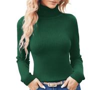 Générique Pullover Femme col Montant Thermal Pull Hiver Chaud et élégant Basique sous-Vêtement Pulls en Tricot Slim Fit Couleur Unie Chandails Léger élastique T-Shirt Sweatshirt (Green, One Size)