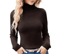 Générique Pullover Femme col Montant Thermal Pull Hiver Chaud et élégant Basique sous-Vêtement Pulls en Tricot Slim Fit Couleur Unie Chandails Léger élastique T-Shirt Sweatshirt (Coffee, One Size)
