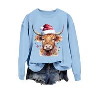 Générique Pullover Femme de Noel avec Imprimé Vache Highland Western Pull Noel Femme Manches Longues Confort Sweat Noël Tendance avec Col Rond Sweatshirts Décontractées Pulls Baggy pour Extérieur