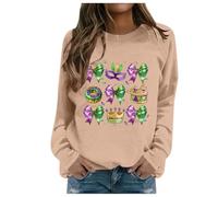 Générique Pullover Femme Hiver Doux sans Capuche Col Rond Sweat Confortable Imprimé Lettre Vêtement de Détente Automne Haut en Molleton Chaud Manches Longues(Khaki, L)