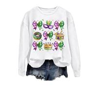 Générique Pullover Femme Hiver Doux sans Capuche Col Rond Sweat Confortable Imprimé Lettre Vêtement de Détente Automne Haut en Molleton Chaud Manches Longues(White, L)