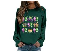 Générique Pullover Femme Hiver Doux sans Capuche Col Rond Sweat Confortable Imprimé Lettre Vêtement de Détente Automne Haut en Molleton Chaud Manches Longues(Green, XL)