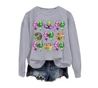 Générique Pullover Femme Hiver Doux sans Capuche Col Rond Sweat Confortable Imprimé Lettre Vêtement de Détente Automne Haut en Molleton Chaud Manches Longues(Grey, XL)