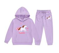 Générique Pulls Filles Sweats à Capuche et Sweatshirts Hiver Chaud Dessin animé Cheval Blanc Imprimé Enfants Pull à Capuche avec Cordon de Serrage Poche Manches Longues Style Ranch
