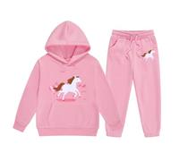 Générique Pulls Filles Sweats à Capuche et Sweatshirts Hiver Chaud Dessin animé Cheval Blanc Imprimé Enfants Pull à Capuche avec Cordon de Serrage Poche Manches Longues Style Ranch