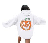 Générique Pulls, Gilets Et Sweats Femme Sweatshirt Halloween pour Manches Longues Pull Sweat Capuche Sorcière Chic Élégant Hoodie avec Poche Super Soft Touch a Poches Plaid Fantaisie Blanc L