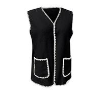 Générique Pulls Noirs pour Femmes Sexy Women's Plush Lambswool Lightweight Vest Cozy Sleeveless Cardigan Vest Jacket with Pockets Pull Moche (Black, XL)