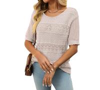 Générique Pulls pour Femmes Hauts en Crochet À Manches Courtes Pull-Over À Col Rond Chemisier Léger en Maille Ajourée Basique Tendance pour Tous Les Jours Couleur Avoine Taille M.