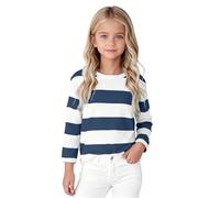 Générique Pulls Rouges pour Cardigan Fille Enfants, t-Shirts à col du Cou, t-Shirts Basiques, Hauts imprimés à Rayures Confortables Cuissarde Chaussette Fille (Navy, 8-9 Years)