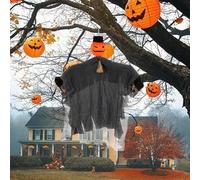 Générique Pumpkin Ghost, Outdoor Halloween Decor, Spooky Scarecrow with Rotatable Head and Bendable Arms, Perfect for Wall, Fence, Ceiling, Tree, Lawn, Indoor Yard, Window, Patio, Garden, Porch