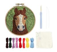 Générique Punch Needle Kit de Broderie Adulte et Enfant, Kit de Démarrage de Broderie Aiguille Perforée pour Débutant avec Motif de Bœuf et Cheval, Non Repliant