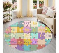 Générique Puzzle de Lettres Tapis Rond Enfant 160 cm, Lavable & Antidérapant, Multicolore Amusantes Mode Tapis de Jeux Doux pour Chambre Bébé & Nurserie
