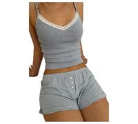 Générique Pyjacourt Femme Ete 2 Pcs Set Pyjamas Printemps Nuisette Homewear Basics Womens Casual Sets Pyjama Chemise San Manches Bermuda Vêtements Blanc Ensembles Classique Pyjama Ete Femme