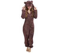 Générique Pyjama à Capuche en Polaire Confortable avec Yeux et Oreilles de Chat pour Filles, Combinaison de Vêtements de Nuit d'hiver (Brown, 4-5 Years)