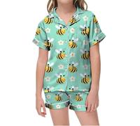 Générique Pyjama Ado Garcon Pyjama Court imprimé col V pour Enfants,vêtements de Nuit Confortables pour garçons et Filles,idéal au Quotidien,Le Printemps et l'été(Green,4-5 Ans)