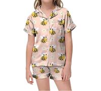 Générique Pyjama Ado Garcon Pyjama Court imprimé col V pour Enfants,vêtements de Nuit Confortables pour garçons et Filles,idéal au Quotidien,Le Printemps et l'été(Khaki,12-13 Ans)